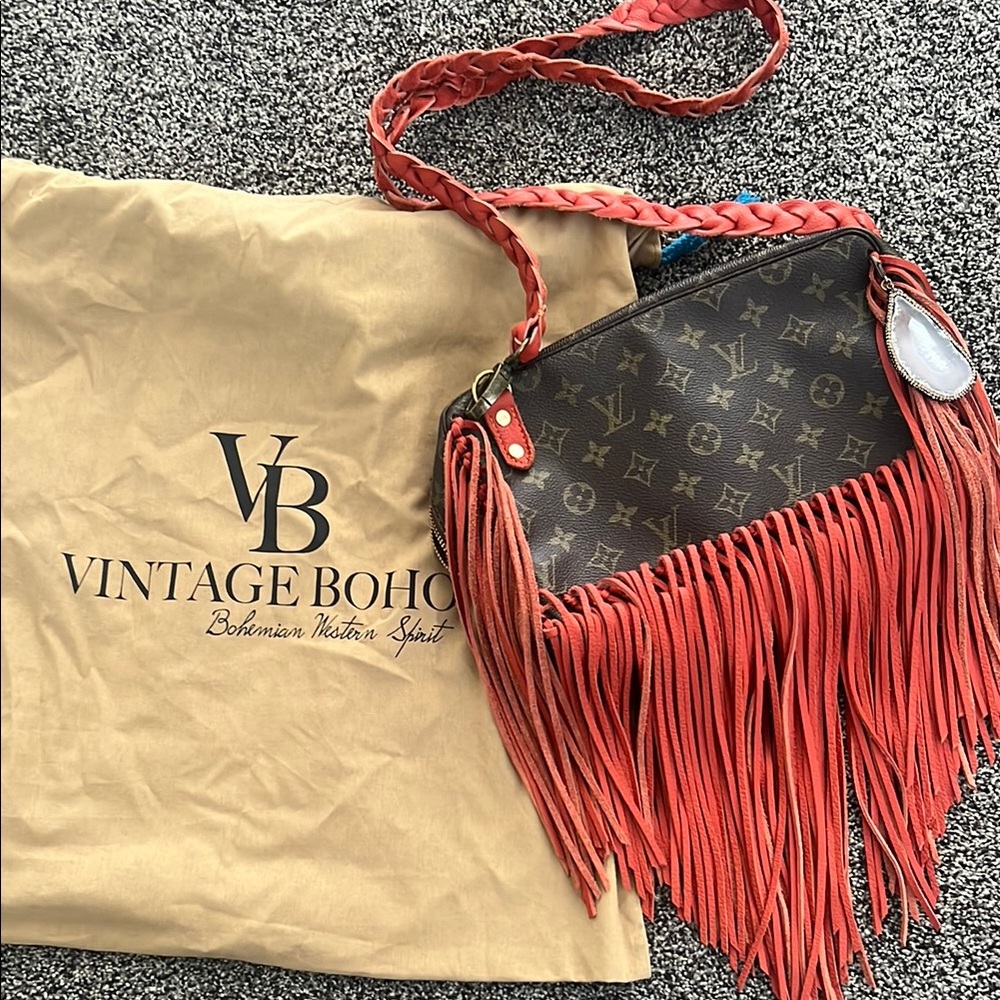 Vintage Brown and Red Fringe Bag